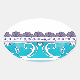Sticker Ovale Fluer De Lis Blue Swirl Design