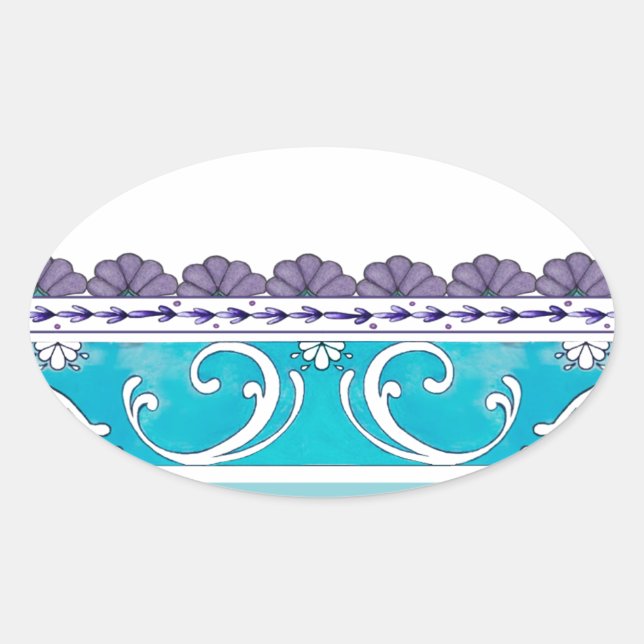Sticker Ovale Fluer De Lis Blue Swirl Design (Devant)