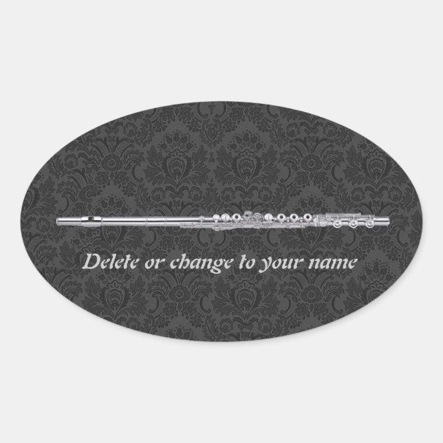 Sticker Ovale Flûte d'argent sur noir Damask Oval (Devant)