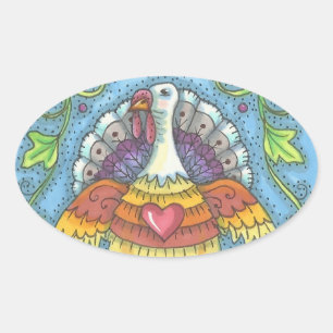 STICKER OVALE FOLK ART TURQUIE, GRAPHIQUE D'OISEAUX