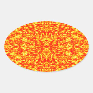 Sticker Ovale Fractage Abstrait En Rouge Et Orange