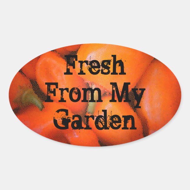 Sticker Ovale Frais Du Jardin Mosaïque Orange Chili Peppers (Devant)