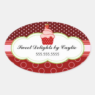 Sticker Ovale Fraise Cupcake Boulangerie Câble Câble Seaux