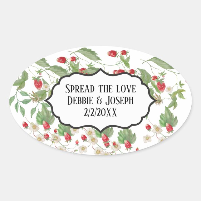 Sticker Ovale Fraise sauvage Confiture Mariage Favoriser Fête de (Devant)