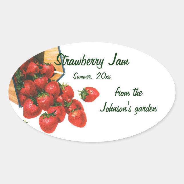 Sticker Ovale Fraises anciennes dans un panier, nourriture fruit (Devant)