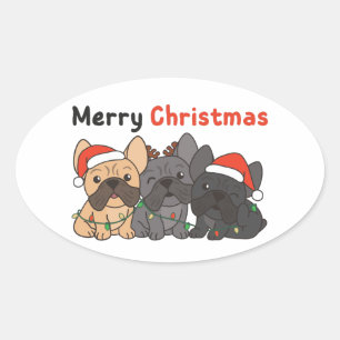 Sticker Ovale French Bulldog Christmas Animals Cute Dogs Classic