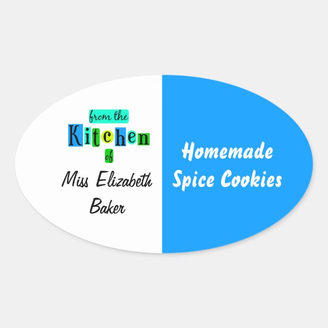 Sticker Ovale From the Kitchen of Retro Blue Green Canning (Devant)