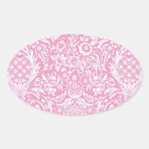 Sticker Ovale Fuchsia rose ananas Victorian Vintage Damask