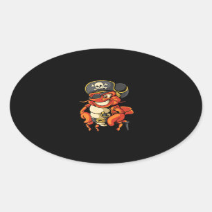 Sticker Ovale Funny Capitaine Homard Pirate Jolly roger Crustace