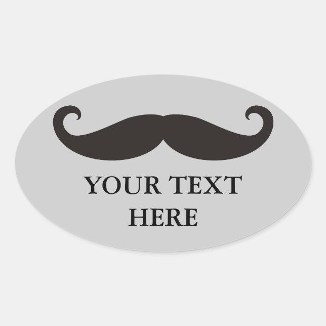 Sticker Ovale Funny Mustache / Schnurrbart + votre texte (Devant)