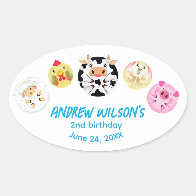 Sticker Ovale Funny Party Animals Playing Balls Rustic Farm  (Devant)