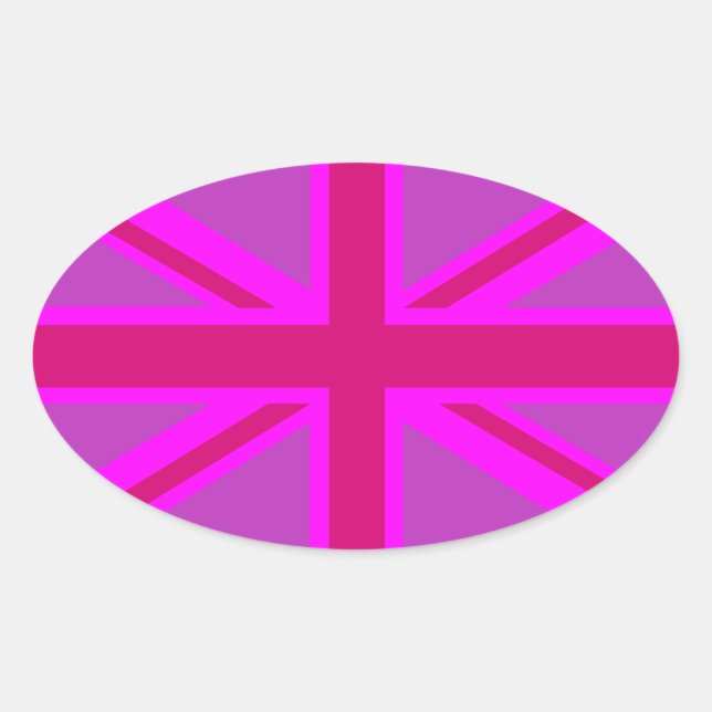 Sticker Ovale Fushia Union Jack rose chaud (Devant)