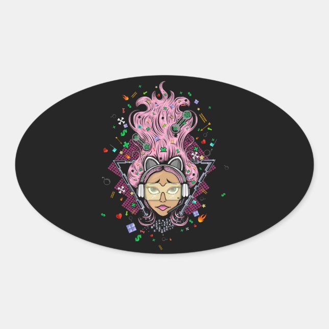 Sticker Ovale Gamer fille (Devant)