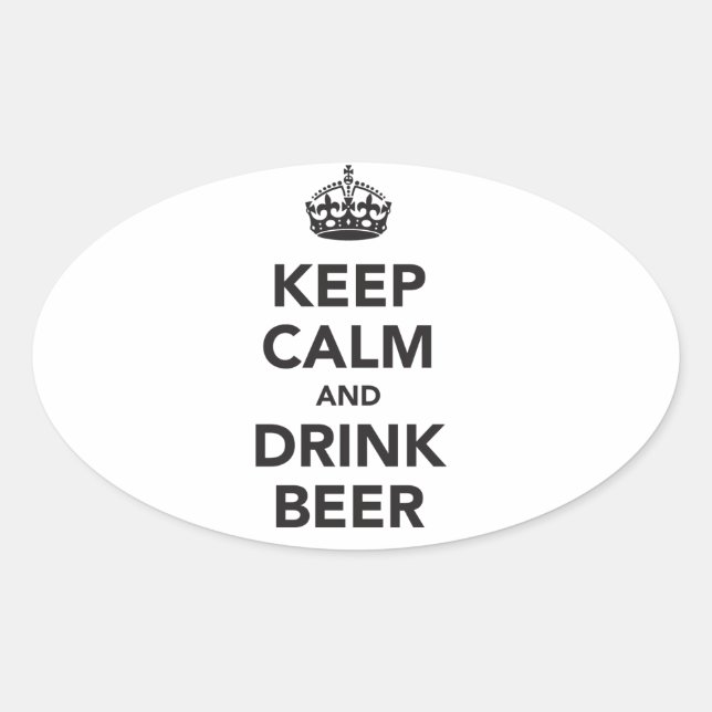 Sticker Ovale Gardez Le Calme Et Buvez La Bière Phrase (Devant)