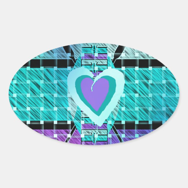 Sticker Ovale Gardez-le simple : Cyan Heart & Clarity Art Motif (Devant)