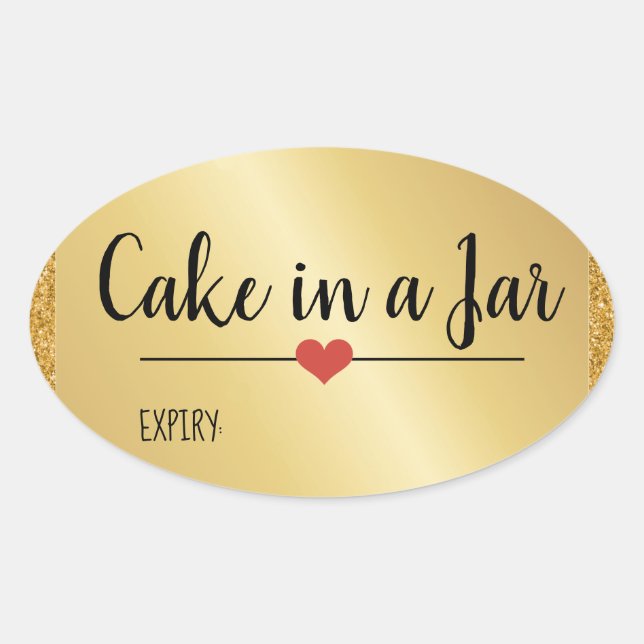 Sticker Ovale Gâteau en pot moderne paillettes dorées de fêtes (Devant)