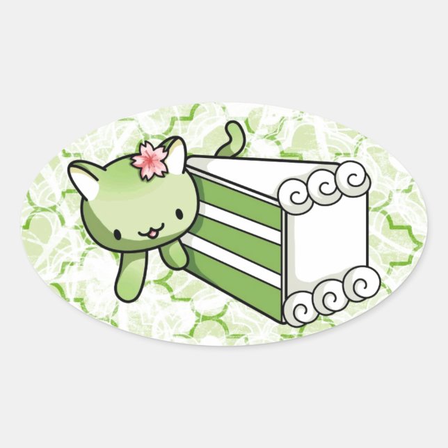 Sticker Ovale Gateau Matcha Kitty (Devant)