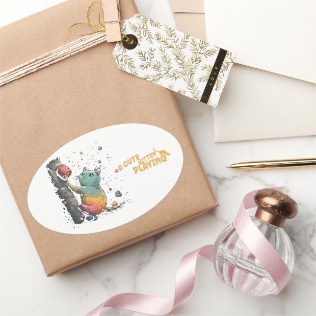 Sticker Ovale Gatito Travieso (Cadeaux)