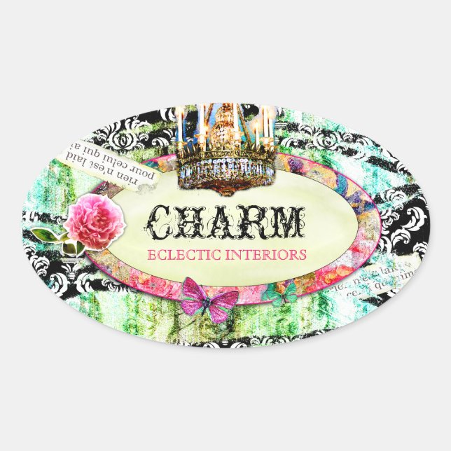 Sticker Ovale GC | Charme Vintage Shabby - Damas Noir (Devant)