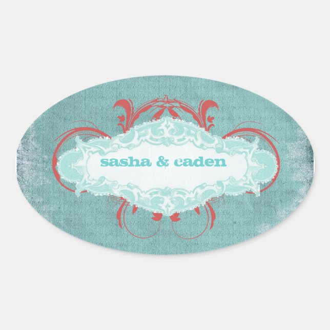 Sticker Ovale GC | Rouge turquoise "vieilli" (Devant)