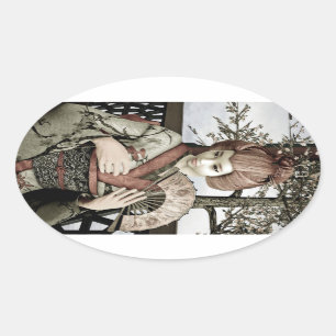 Sticker Ovale Geisha Vintage