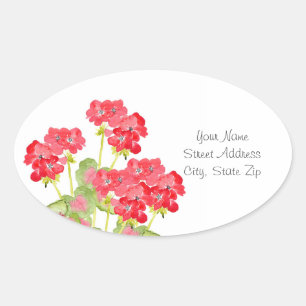 Sticker Ovale Geraniums d'aquarelles rouges 2