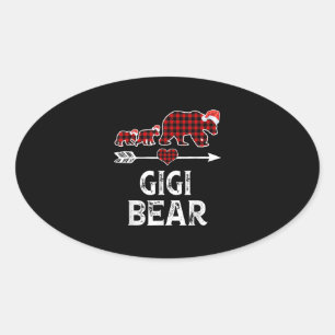 Sticker Ovale Gigi Bear Pajama Red Plaid Buffalo