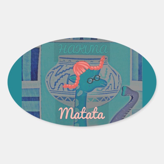 Sticker Ovale Giraffe Art Joueuse : Un Plaisir Africain (Devant)