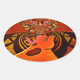 Sticker Ovale Giraffe drôle : Un charme africain kaléidoscopique