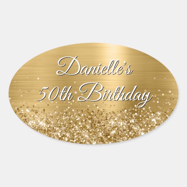 Sticker Ovale Glittery Gold Foil 50e anniversaire (Devant)