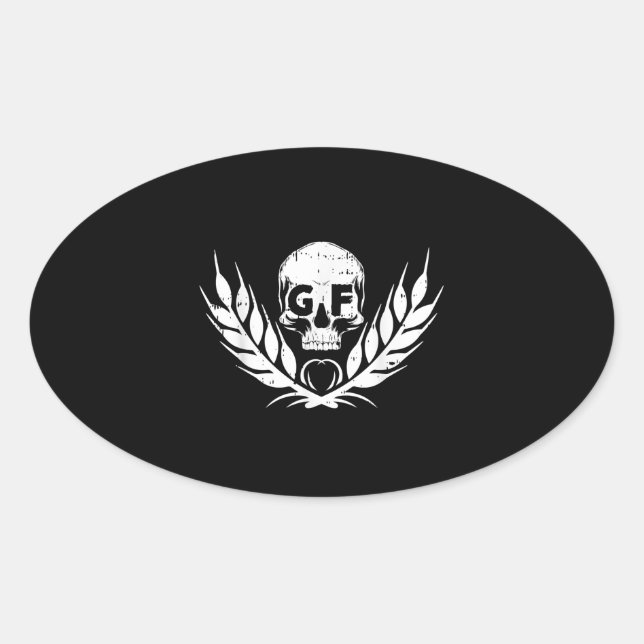Sticker Ovale Gluten Cool libre crâne guerrier cadeau (Devant)