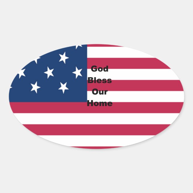 Sticker Ovale God Bless Our Home : USA Flag Swirl Art (Devant)