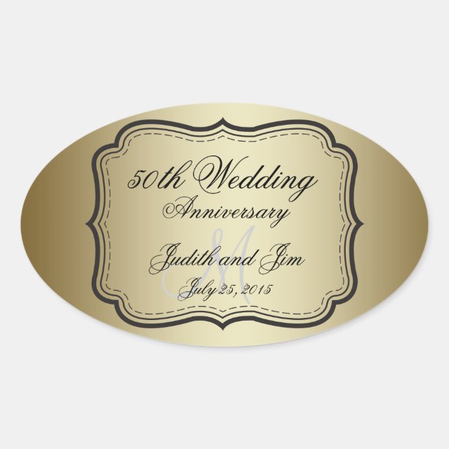Sticker Ovale Gold 50th Wedding Anniversary (Devant)