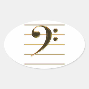 Sticker Ovale Gold Bass Clef Music Note