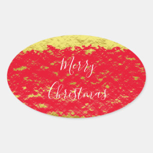 Sticker Ovale Gold Foil Red Glittery Éclats Joyeux Noël
