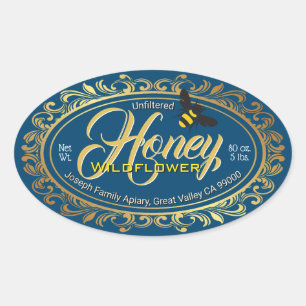 Sticker Ovale Gold Frame Imperial Blue Honey Jar