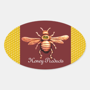 STICKER OVALE GOLD HONEY BEE / BEEKEEPER BEEKEEPER
