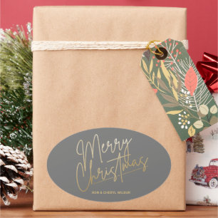 Sticker Ovale Gold Joyeux Noël Luxe Grey