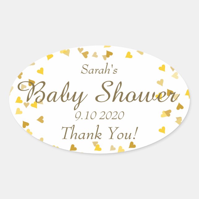 Sticker Ovale Gold Love Hearts Baby shower / Sprinkle / Couples (Devant)