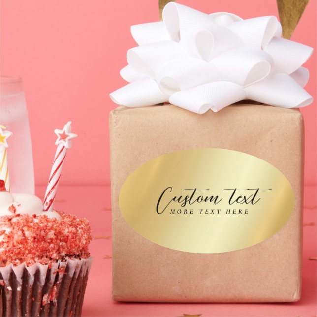 Sticker Ovale Gold Template Your Custom Text Elegant Handwritten (Fête)