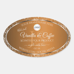 Sticker Ovale Golden Brown Logo Initiales Parties scintillant Pr