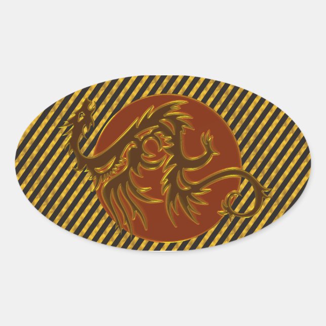 Sticker Ovale Golden Dragon Sun | rayures dorées (Devant)