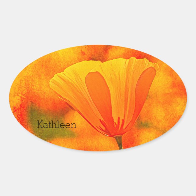 Sticker Ovale Golden Orange California Poppy "Terre D'Orange" (Devant)