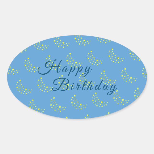 Sticker Ovale Golden Starry Moon, Picton Blue Joyeux anniversair (Devant)