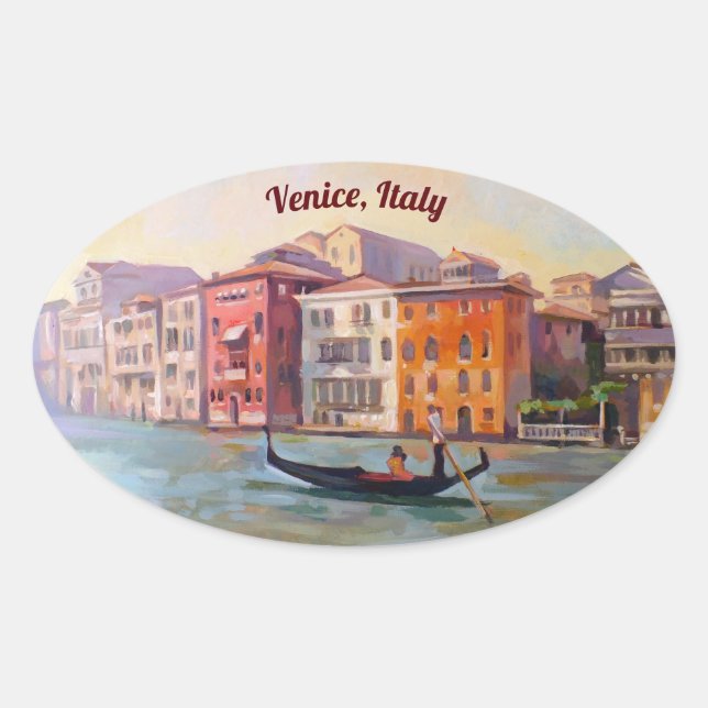 Sticker Ovale Gondolier sur Grand Canal, Venise, Italie (Devant)