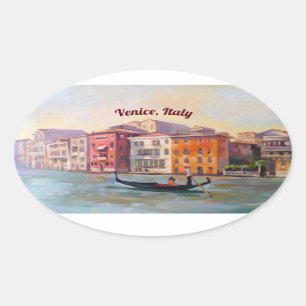 Sticker Ovale Gondolier sur Grand Canal, Venise, Italie