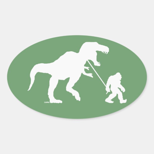 Sticker Ovale Gone Squatchin avec T-rex (Devant)
