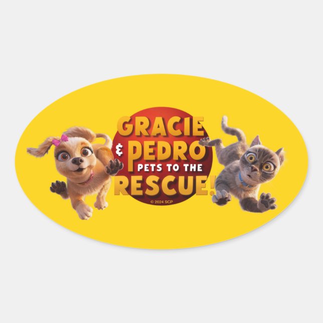 Sticker Ovale Gracie & Pedro Adventure Attend (Devant)