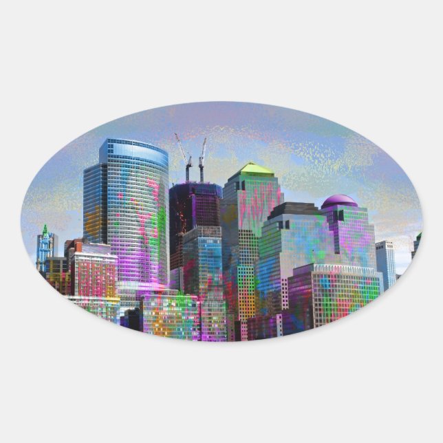 Sticker Ovale Graffiti cool plaques aquarelles New York (Devant)