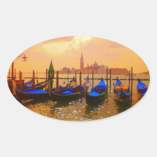 Sticker Ovale Grand Canal de Venise et Gondolas Italie Voyage d'
